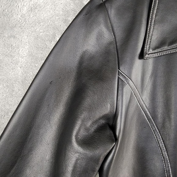 Neutral Zone Coat Womens Small Black Faux Leather  Longline Button Front Vintage - Picture 13 of 15